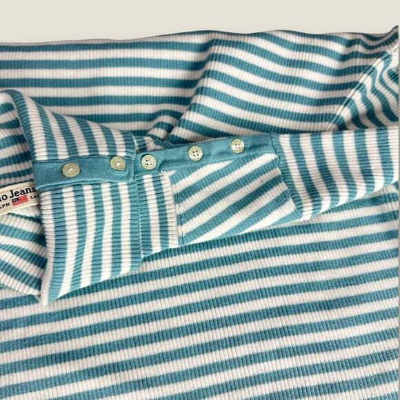 Y2k Polo Jeans Co by Ralph Lauren Blue White Striped Knit Turtleneck Size XL - Picture 5 of 9